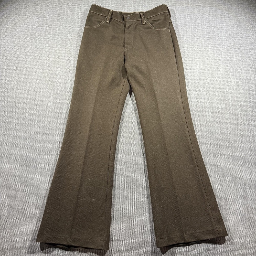 Vintage Farah Pants Mens 28x28 Brown Knit Polyester Bootcut Dress Slacks